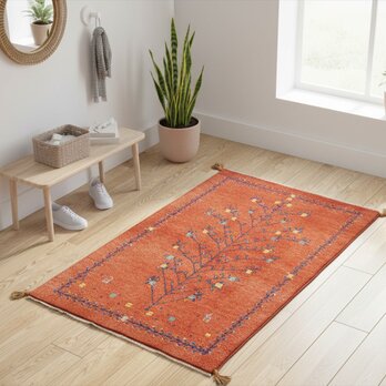 ペルシャ ギャッベ　玄関マット大　ラグ　120x83cm　茜色　生命の木　RJ11438