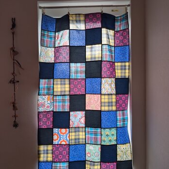 ❤️デニム❤️アメカジ❤️ブロックプリント♥️インダストリアルな♥️ランダムパッチワークカーテン