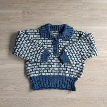 アフガン編み　襟のあるセーター