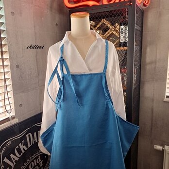 【背中がかわいい】エプロンドレス：セルリアンブルー【0928】