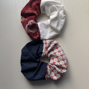 着物リメイクシュシュ 2個セット（レッド系）