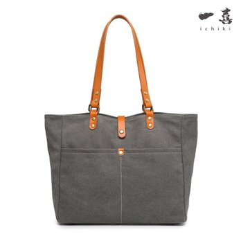 ヌメ革と6号帆布 肩がけ トートバッグ 大容量 新作　グレー　ST100