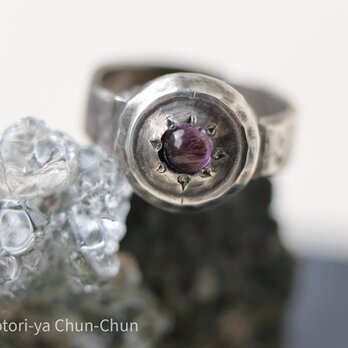 【盾シリーズ】特注カット　スーパーセブン（アメシスト）・シールドリング【紫陽花の盾】