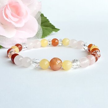 天然石＊サードオニキス×ローズクォーツ×アラゴナイト＊ブレスレット＊お守り＊癒し＊愛情＊天然石ブレスレット＊おしゃれ