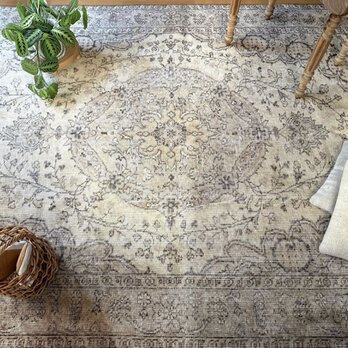 超大判168×263ナチュラルクリームブラウン　メダリオントルコヴィンテージラグ