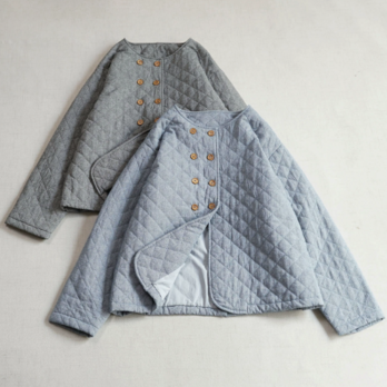 【受注製作】コットン キルティング ジャケット ダブルブレスト ゆったり 丸首 秋冬 温かい 綿