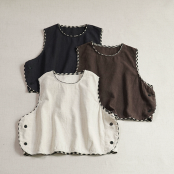 【受注製作】ラミー麻.ボタンベスト レディース 丸首 ノースリーブ レイヤード 羽織り