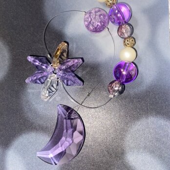 三日月のパープルのクリスタルのサンキャッチャー
