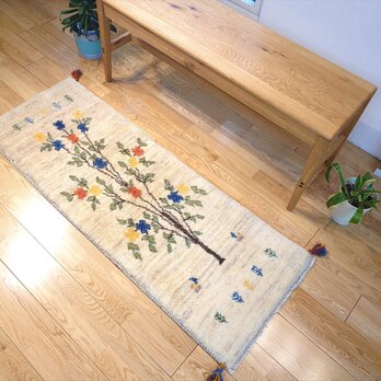 ペルシャ　ギャッベ　ランナー中　ラグ　140×52㎝　生命の木　ベージュ　Gray　RJ15062