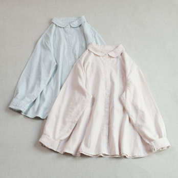 【受注製作】綿. ダブルガーゼ ブラウス ピーターパンカラー ストライプ 肌触り良好