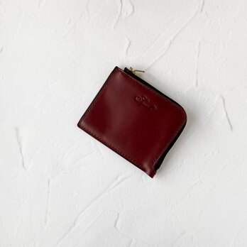 L字ファスナースリムウォレット（ワイン×グレー）　ミニ財布　バイカラー　革　イタリアンレザー　薄い財布　ミニマル
