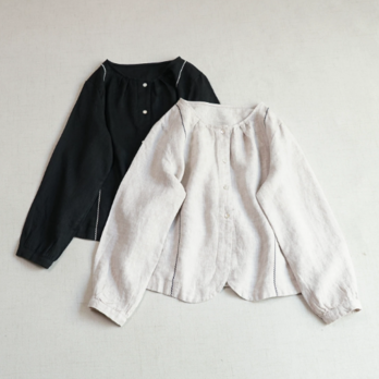 【受注製作】 リネン カーディガン 丸首 刺繍 オーバーサイズ 3ボタン