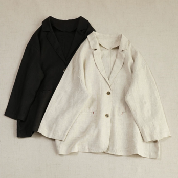 【受注製作】リネン テーラードジャケット オーバーサイズ 2ボタン きれいめカジュアル