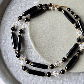 NT13-【 TRIFARI 】トリファリ・ヴィンテージネックレス  Black Acrylic Clear Crystal