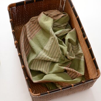 風呂敷 大判 木綿 昭和中期 グリーン 縞模様｜138×136cm｜インテリア・リメイク・テキスタイル｜ジャパンヴィンテージ