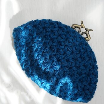 ばあば ♩ リフ編みのがま口ポーチ（Sininen kani・C1784）