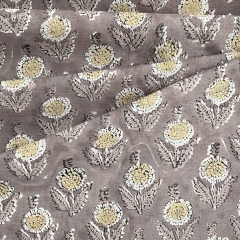 インド ブロックプリント生地 [50cm単位切売] サンガネリ イエローフラワーonブラウン 花 MT IF0388