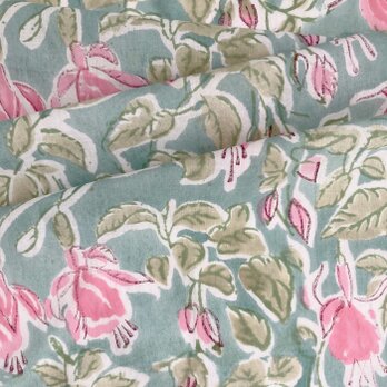 インド ブロックプリント生地[50cm単位切り売り] サンガネリ ウォーターカラー フクシア MT 花 IF0389