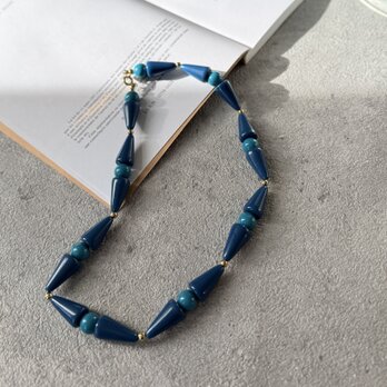 NT14-【 TRIFARI 】トリファリ・ヴィンテージネックレス  Deep Blue Green Beads