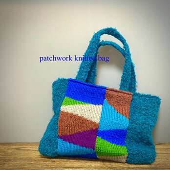 ※送料無料/パッワーク編みのトートーかばん（ターコイズブルー）