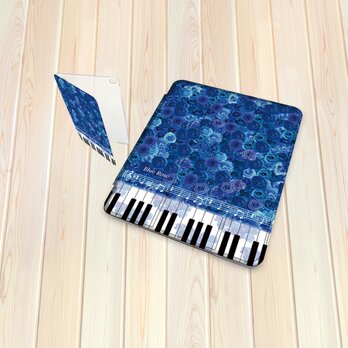 手帳型 iPadケース 【バックカバー：ハードタイプ】片面印刷/カメラ穴有【奏（ブルーローズ）】