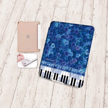 手帳型iPadケース【バックカバー：ソフトタイプ】片面印刷/カメラ穴有【奏（ブルーローズ）】