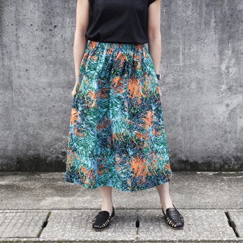 アフリカ布のギャザースカート（ ペインティング ）アフリカンプリント アフリカンファブリック