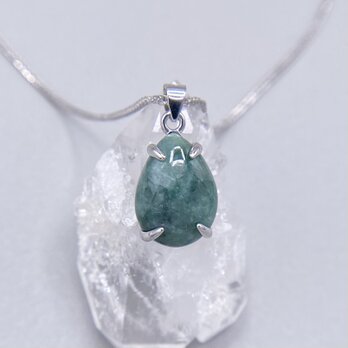 天然翡翠シルバーネックレス☆原石から磨きました！60cmのスライドアジャスターチェーン付き
