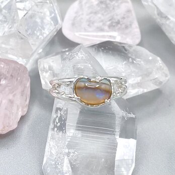 天然オパールの猫ちゃんシルバーリング☆原石から磨いた1点ものジュエリー！