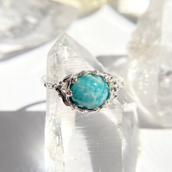 天然アマゾナイトシルバーリング☆フリーサイズ☆原石から磨いた1点もの！