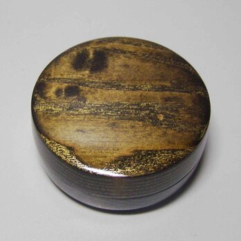 タモ斑杢造り　黒漆染沈金ミニ食籠小物入れ　　