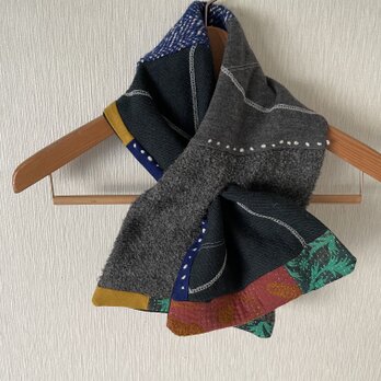 刺し子ステッチカンタパッチワークスヌード黒グレー系