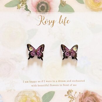 ～小さなピアスシリーズ～アゲハ蝶のピアス/ノンホールピアス(樹脂イヤリング)