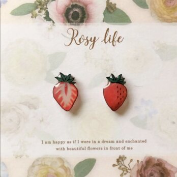 ～小さなピアスシリーズ～苺のピアス/ノンホールピアス(樹脂イヤリング)