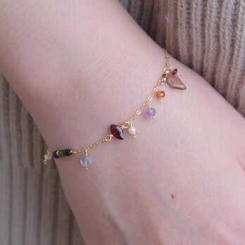 hátíð bracelet 天然石チェーンブレスレット　スモーキークォーツ ガーネット シトリン ラピスラズリ トルマリン