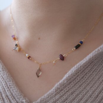 hátíð necklace 天然石ネックレス　スモーキークォーツ ガーネット ラピスラズリ トルマリン