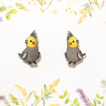 ～小さなピアスシリーズ～オカメインコ(B)ピアス/ノンホールピアス(樹脂イヤリング)