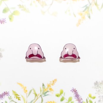 ～小さなピアスシリーズ～ニュウドウカジカ(ブロブフィッシュ)のピアス/ノンホールピアス(樹脂イヤリング)