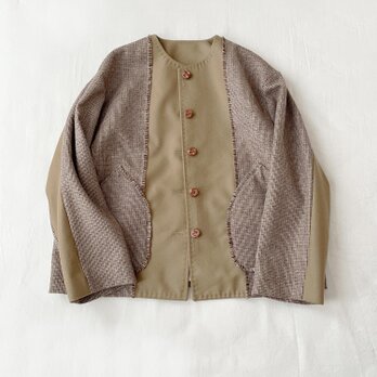 アルパカ ウール ガンクラブ ＆ ハードフラノ・ノーカラー・ショートコート