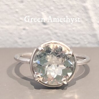 New『Green Amethyst』ダイヤモンドカット仕上げ世界でひとつの天然石リングsilver925 + ロジウム