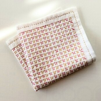 秋色の刺し子のふきん/カバー    花刺し