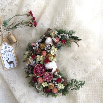 バラと綿の実のクレッセントリース