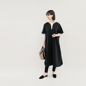 年間通して一枚で上品スタイル 上質ポンチ カフタンワンピース 黒 ●CORALIE-KAFOP●