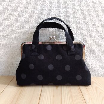 トートバッグ型　大きめがま口ポーチ　16.5cm口金　通帳ケース　お薬手帳ケース　ドット　ブラック　490