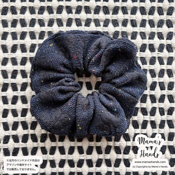 ⭐️2点売れました⭐️《イギリス製 フローラル》おしゃれな 上品 ネイビー 花柄 ジャガード織 ボリューム シュシュ ヘアゴム