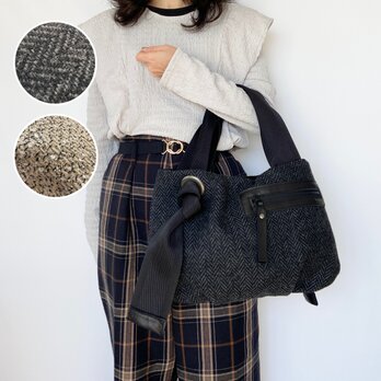 【Sサイズ】へリンボーン・ツイードトート　オプションにて名入れ・斜めがけ追加可能