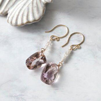 宝石質アメトリンのピアス（原石ダイヤ＆グレームーンストーン）・イヤリング変更可