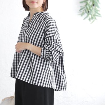 さらりと纏う ギザコットン バンドカラーブラウス （ギンガムチェック/ブラック）TP11