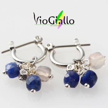 ソーダライトとグレーオニキスの粒々フープピアス