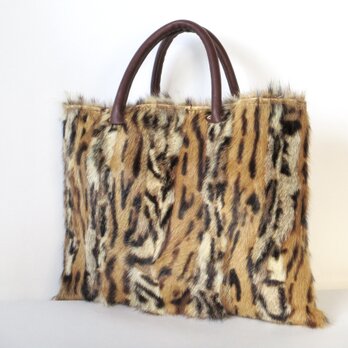 ストライプ毛皮とイタリア牛革のトート （茶系）